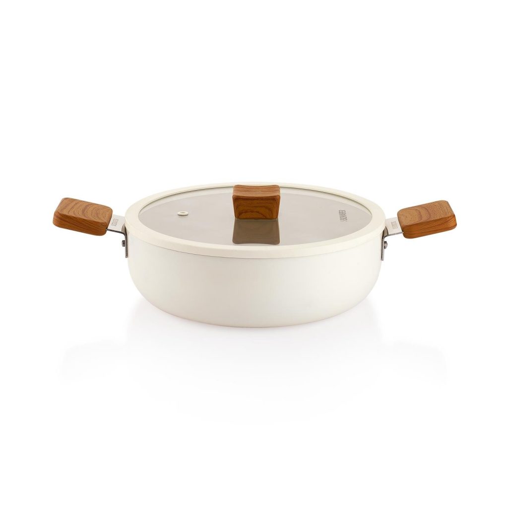 Schafer Ceramoni Seramik Basık Tencere 24 Cm-Krem